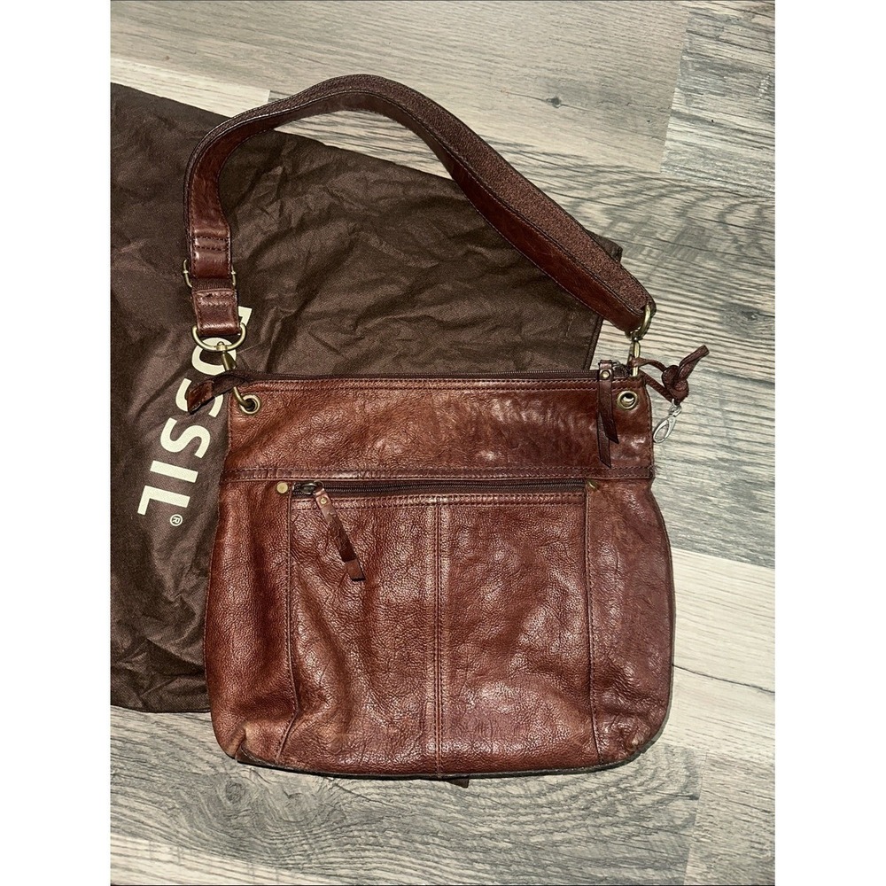 Fossil‎ vintage Leather Shoulder Bag brown with dust bag - Picture 4 of 16